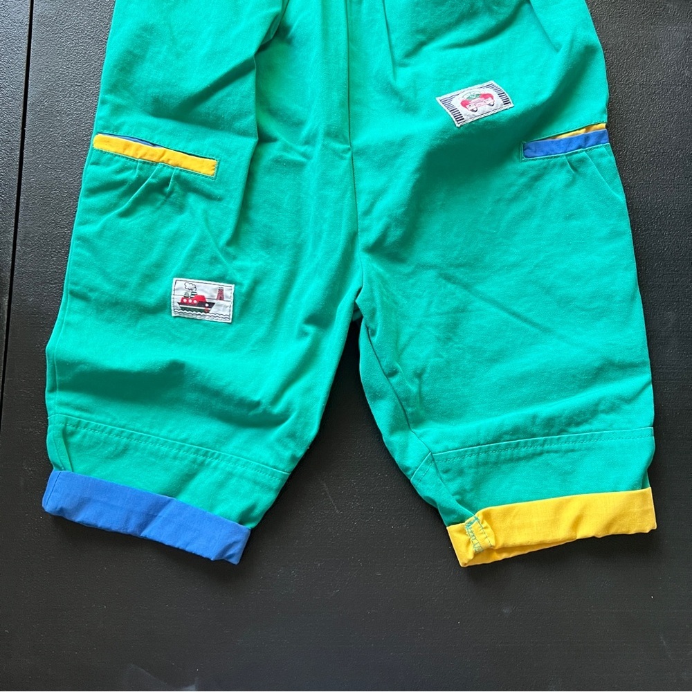Vintage 1990s Art Viti Color block Green Blue Romper Overalls Unisex Kids Retro - Picture 7 of 15